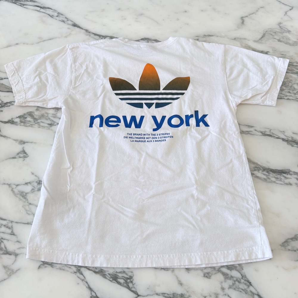 Adidas Originals New York Trefoil Graphic T-Shirt White Orange Blue Mens Small